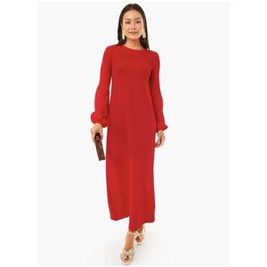 Pomander Place Lennox Sweater Knit Midi Dress XS Red Preppy Luxury Holidays $168